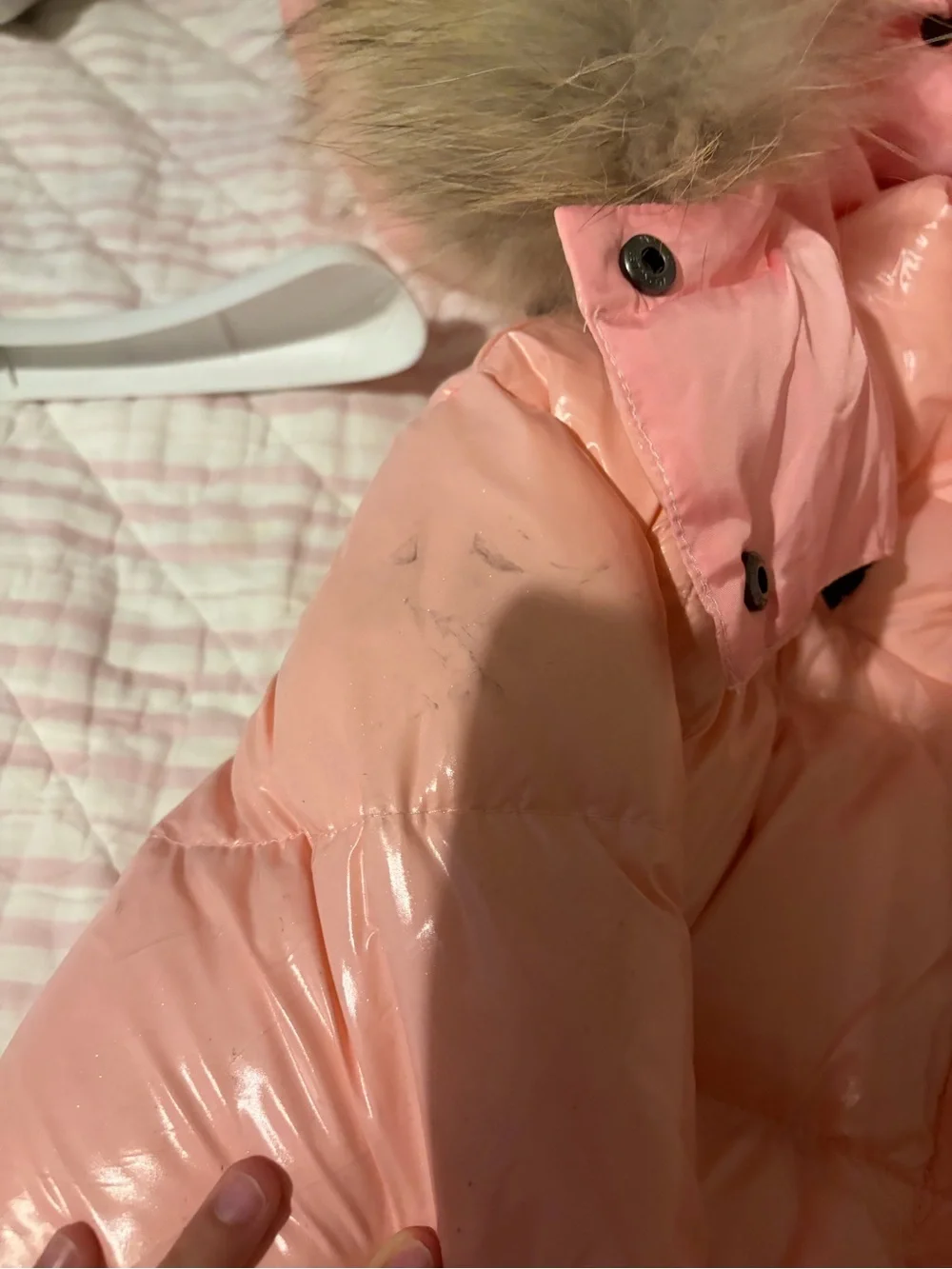SUPER RARE MONCLER Pink Hooded Puffer Jacket with Black Trim